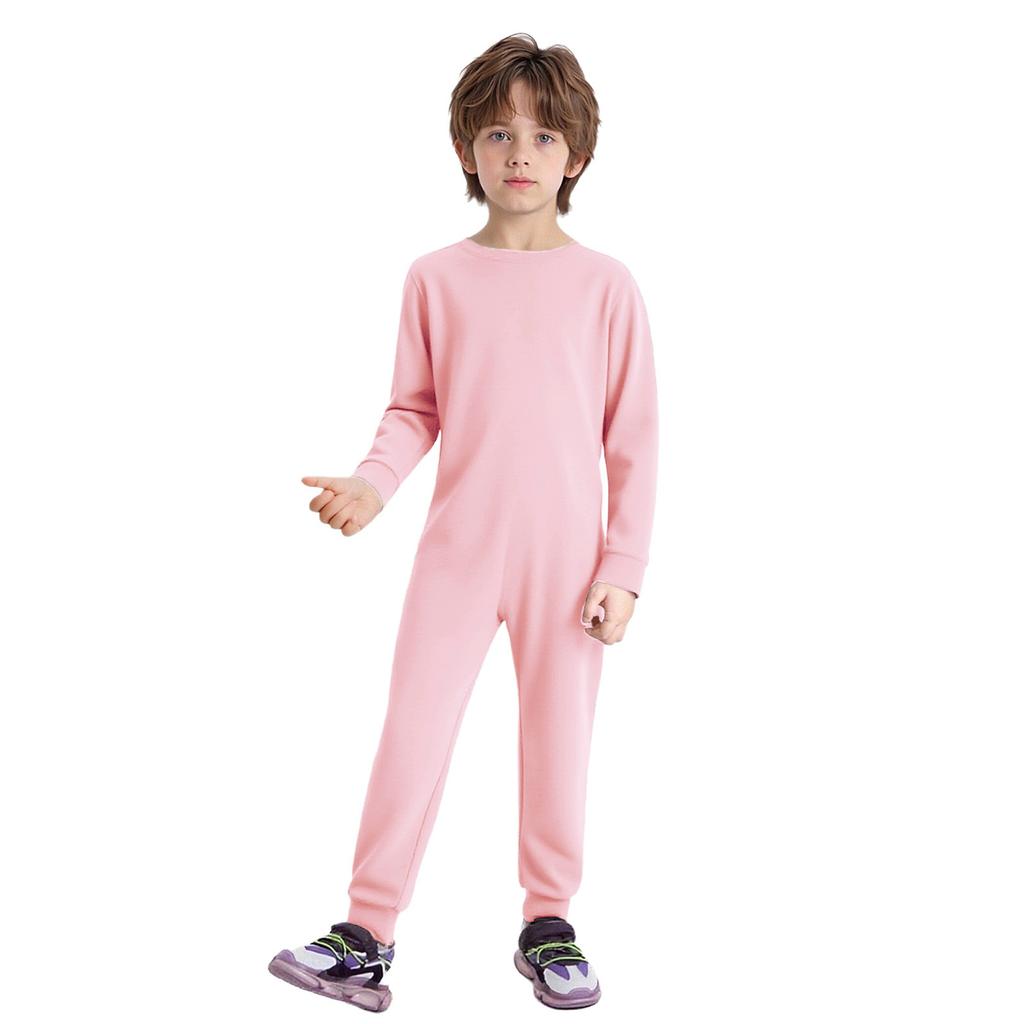 Unisex Kids Special Needs Clothing Round Neck Long Sleeve Back Invisible Zipper One Piece Cotton Jumpsuit
