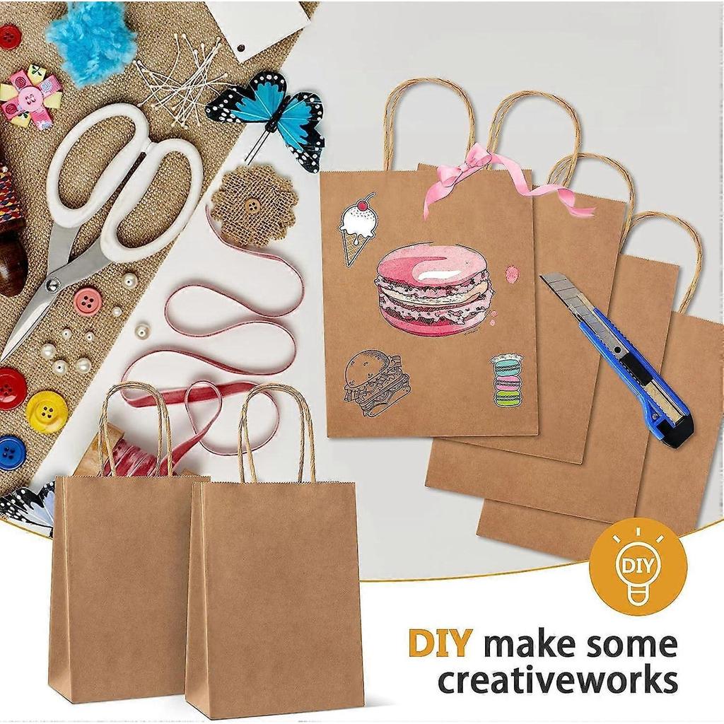 25pcs Kraft Paper Bags for Gifts, Food & Sweets, Strong Carrier Bags with Twisted Handles, Gift Bags for Kid Parties, Weddings, 27x21x11cm