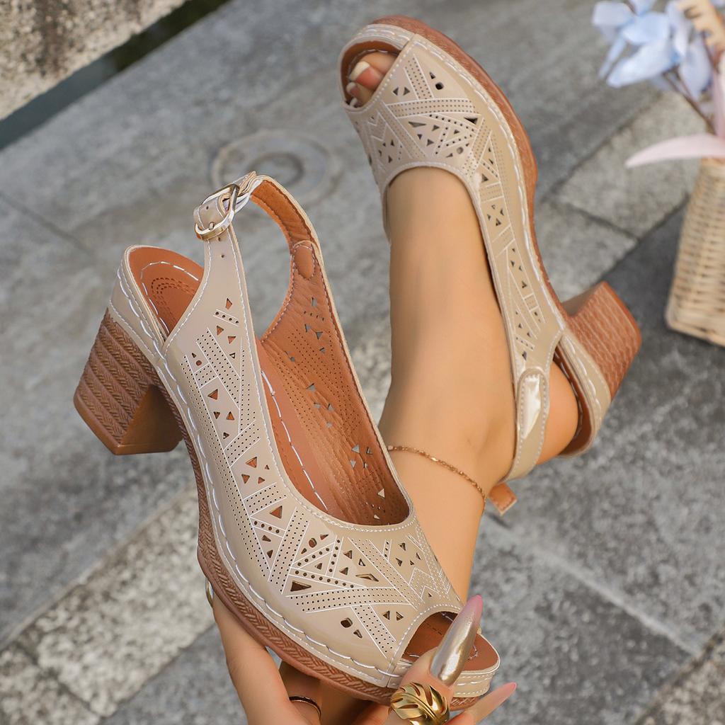 Women Sandals Retro Comfortable Summer Shoes for Women Thick Heeled Fish Mouth High Heels Shoes Fashion Hollow Sandals Women