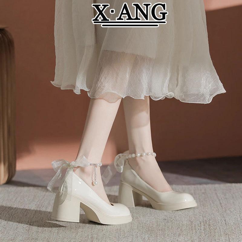 White high heels children 2025 spring and summer new French gentle wind Mary Jane women's shoes light mouth thick heel single shoes