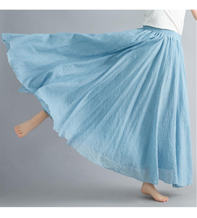 Plus Size Cotton Linen Midi Skirt - 42 Colors, Solid A-Line Style, 2 Yards Long.