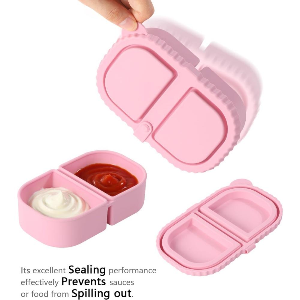 Premium Silicone Reusable Snack Containers,Double Compartment Snackle Box,Leakproof Sauce and Salad Box, for,Picnics,Office