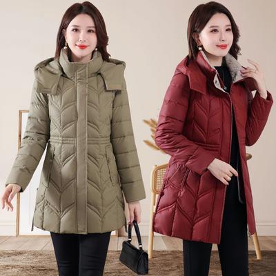 Kleidung Damen mittel und lang Winter große Größe Mode baumwollgepolsterte Kleidung schlank und dünn baumwollgepolsterte Jacken mit Kapuze warme Jacken