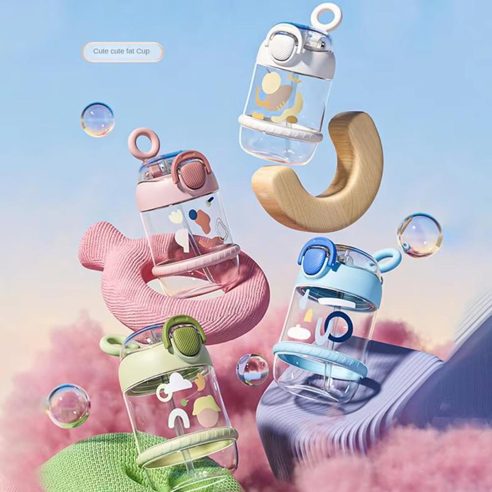 600ML Cute Water Bottle with Straw Juice Milk Drinking Bottle For Kid Healthy Material Outdoor Drinking Kettle