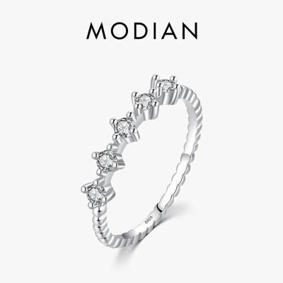 Modian Original 925 Sterling Silver SImple Stackable Clear CZ Finger Ring Fashion Party Jewelry For Women Accessories Gift