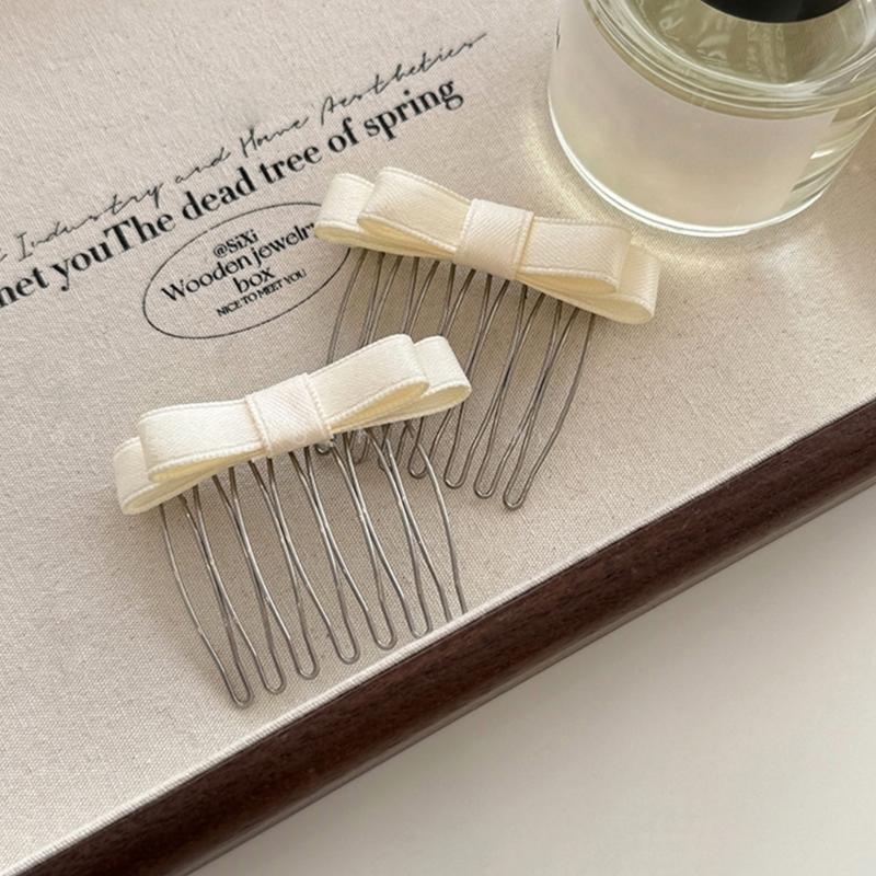 Ribbon Bowknot Hair Comb for Girl Hairpin Comb Hairclip Barrettes for Women Side Bangs Sweet Hair Styling Tool