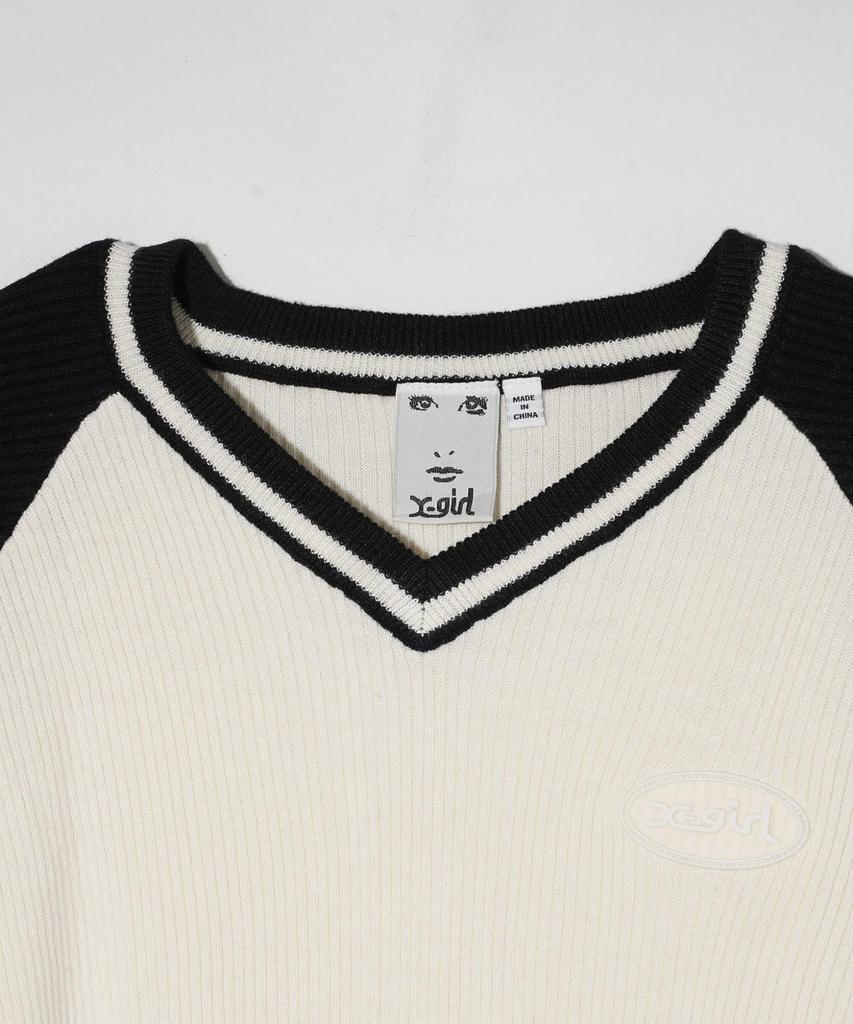Raglan Knit Black X-girl Women's V-Neck Sweater,
