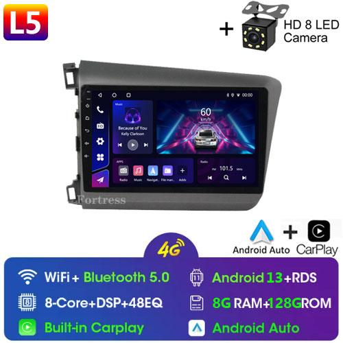 9" 2 Din Android 12 Car Radio for Honda Civic 2012 2013 2014 2015 Multimedia Player 2din Carplay Stereo GPS DVD Head Unit