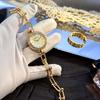 New Women's Luxury Gold Thick Chain Watch with Multi-color Diamond-embellished Dial, Retro Style Bracelet Quartz Wristwatch