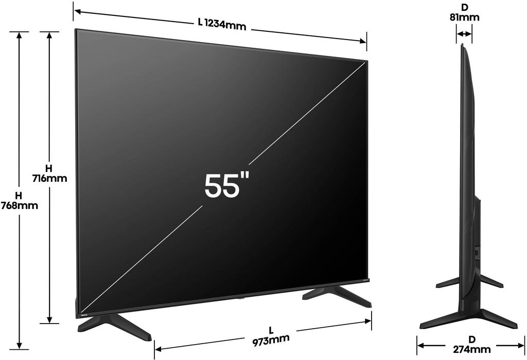 Hisense 55A6Q - LED-Fernseher 55" (139cm) - 4K UHD 3840x2160 - HDR10+ - Smart-TV - 3xHDMI 2.1 - WLAN