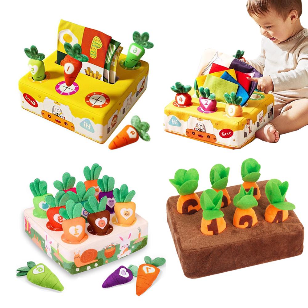Giocattoli per Bambini 0-12 Mesi Scatola di Fazzoletti Giocattolo Ravanello Estraibile Giochi per Bambini Piccoli Giocattoli per Abilità Motorie Fini Giocattolo Sensoriale per l'Apprendimento Precoce Montessori