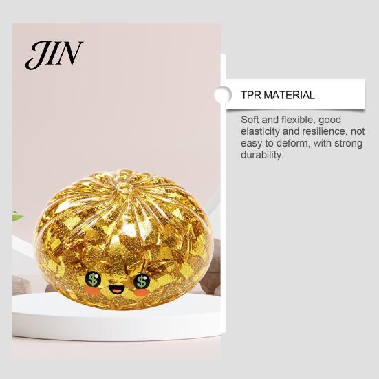 Squeeze Toy Gold Foil Steamed Bun Stress Ball, Cute Food Shape Fidget Wax-like for Anxiety Relief, Soft Elastic Maltose Reliever, Funny Gift Flow
