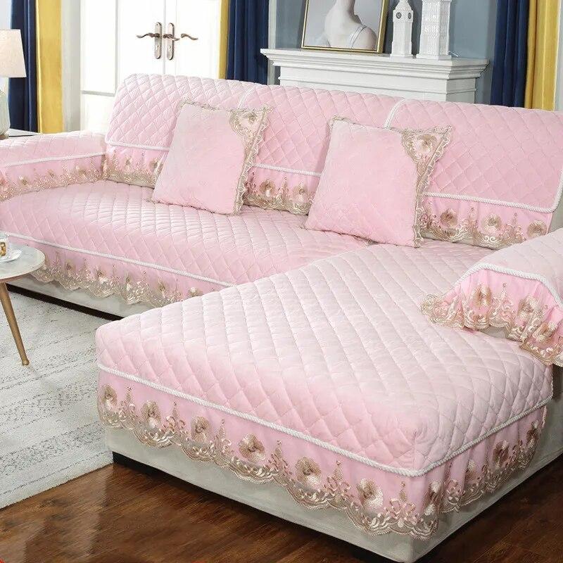 

Утолщенный плюшевый чехол для дивана с кристаллами, европейский сплошной цвет, кружевной чехол для дивана-кровати, наволочка для дивана, нескользящий диван, комбинация полотенец 70X70cm 1pcs