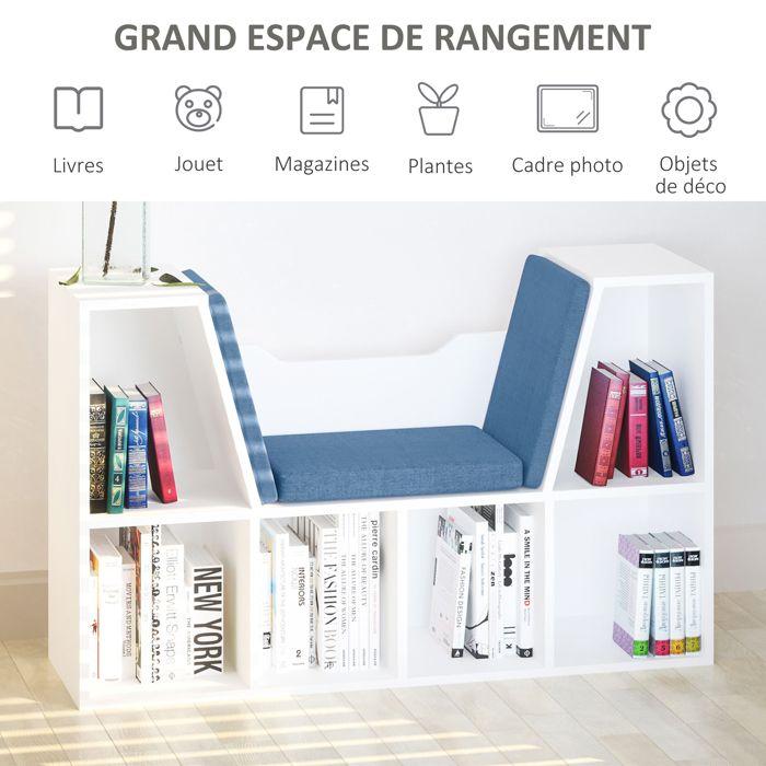 2-in-1 Bench Bookshelf - HOMCOM - 6 Compartment Cube Shelf Living Room Storage Furniture - Wood - 102x30x61cm - Blue