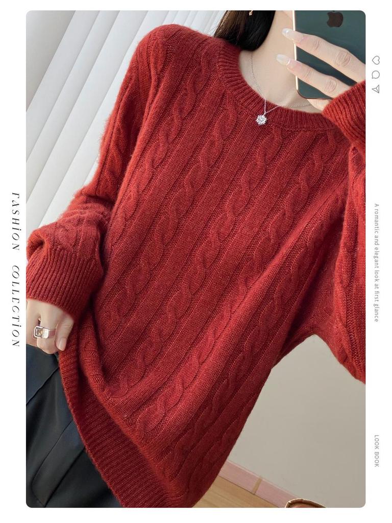 2025 Autumn/Winter Women's Loose Plus Size Round Neck Sweater - Long Sleeve Knitwear Top