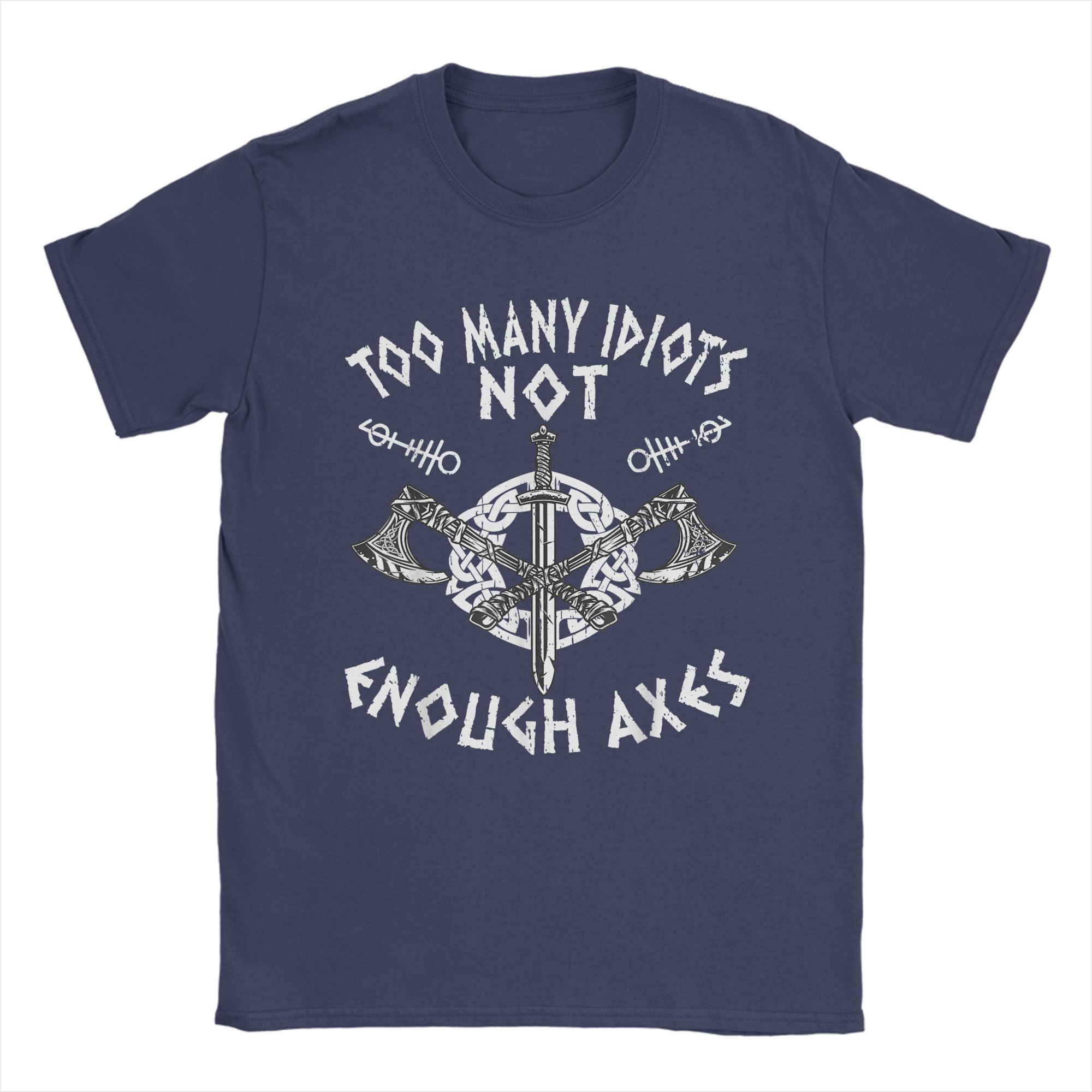 

Мужские футболки Too Many Idiots Not Enough Axes Viking Funny 100% Cotton Tee Shirt Футболки с коротким рукавом Круглый вырез мерч Уникальный XXXXXL темно-синий