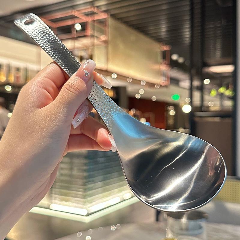 Stainless Steel Spoon Korean Long Handle Tableware Thicken Stirring Ice Spoon Meal Spoon Household Dinner Spoon