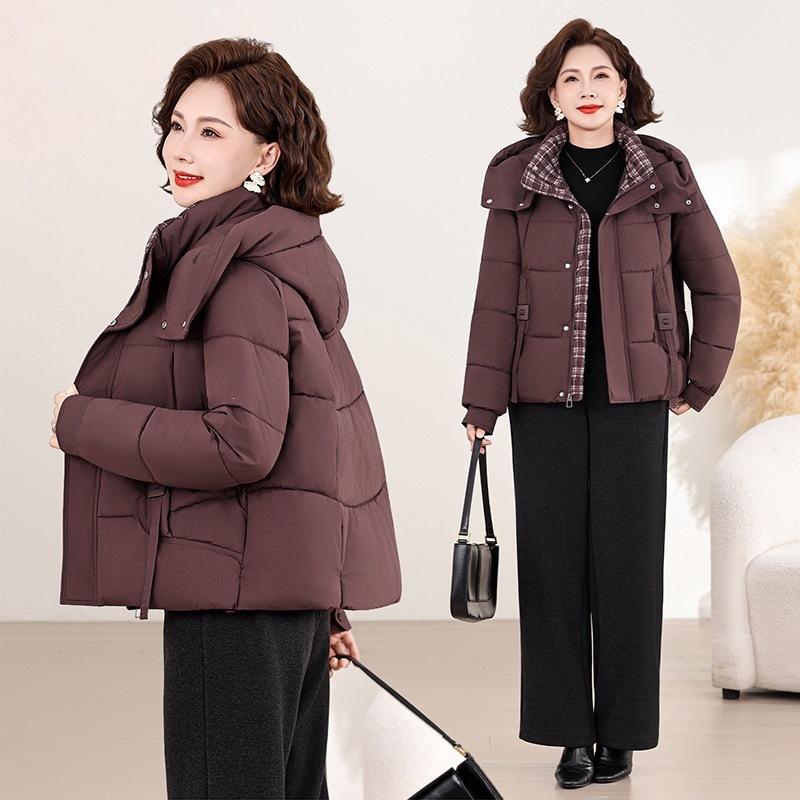 New cotton-padded jacket Middle-aged and elderly short hooded loose and thin bread jacket cotton-padded jacket