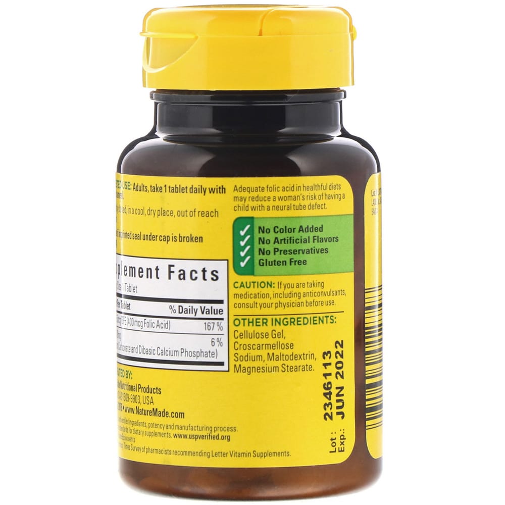 Nature Made Folic Acid 400mcg, 250 Tablets