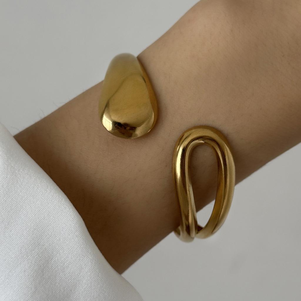 Stainless Steel Versatile Gold Irregular Hollow Wide Version Jewelry Women