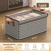 Houndstooth Foldable Quilt Storage Box with Lid - Large Wardrobe Bin for Clothes & Pants.