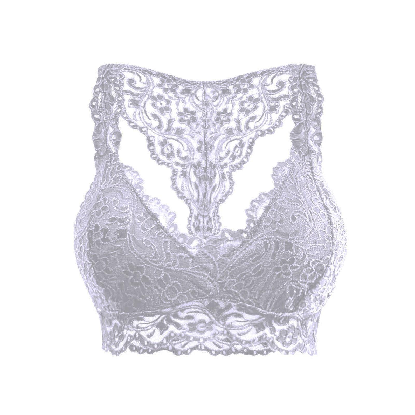 

Lace Bralette with Removable Padding Wireless Design Floral Pattern Soft Fabric Stretch Fit Comfortable Support M білий
