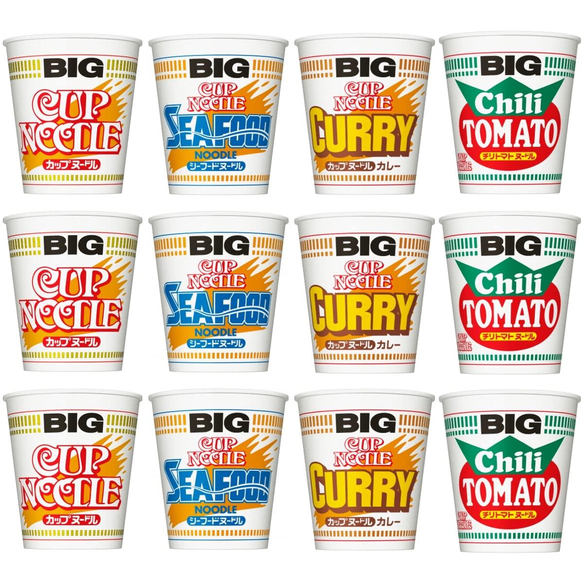 

Nissin Cup Noodles BIG, 4 Varieties, 12 Servings, Assorted Set, Includes Seafood Noodles, Curry Noodles, and Chili Tomato Noodles