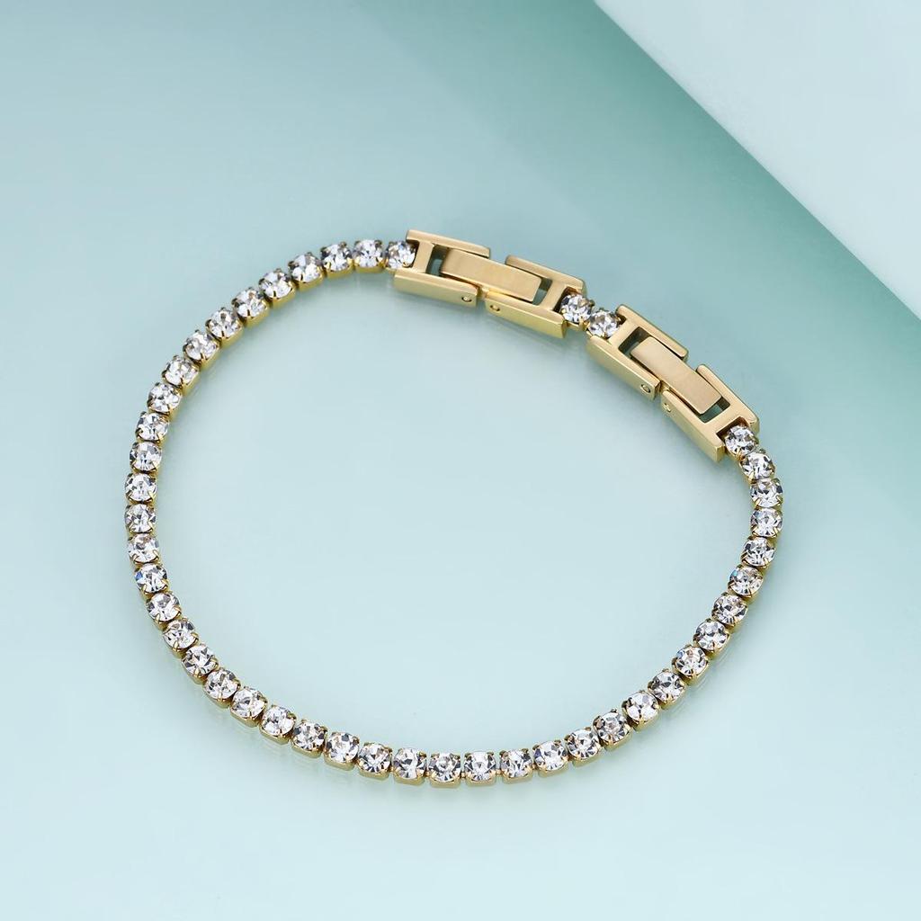 Adjustable Titanium Double Buckle Zircon Bracelet – Stainless Steel Simple Tennis Chain Fashion Accessory