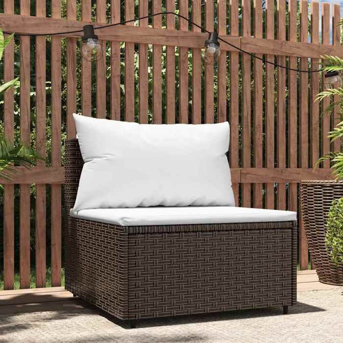 VidaXL Garden Center Sofa with Brown Wicker Cushions, Sofa, Garden Sofa, Sectional Center Sofa, 319753
