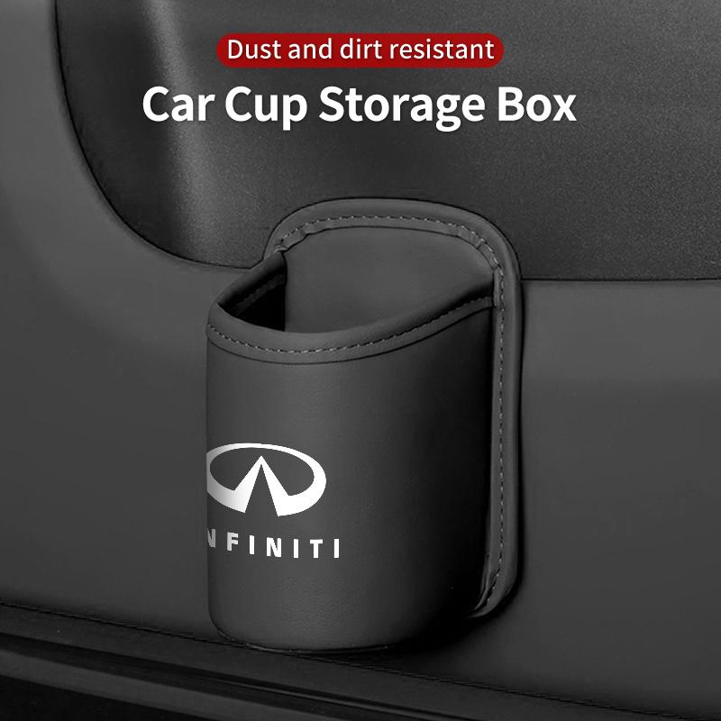 Semi-Circular Leather Cup Holder Storage Box For Infiniti Q50 FX35 Q30 G37 Q70 QX70 G35 Q60 QX50 QX60 QX80 QX30 JX35 G25 G37 B1
