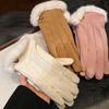 Suede Brown Plush Gloves for Women in Autumn and Winter Thickened and Velvet To Keep Warm and Cold Proof for Students To Ride Outdoors