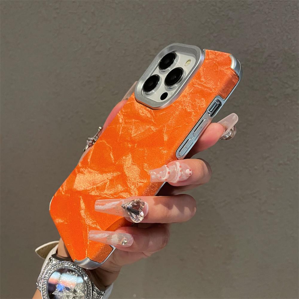 Titaniumgrått skinndeksel med ismønster til iPhone 16 15 14 13 12 11 Pro Max, fullstendig støtsikkert galvanisert hardt bakdeksel