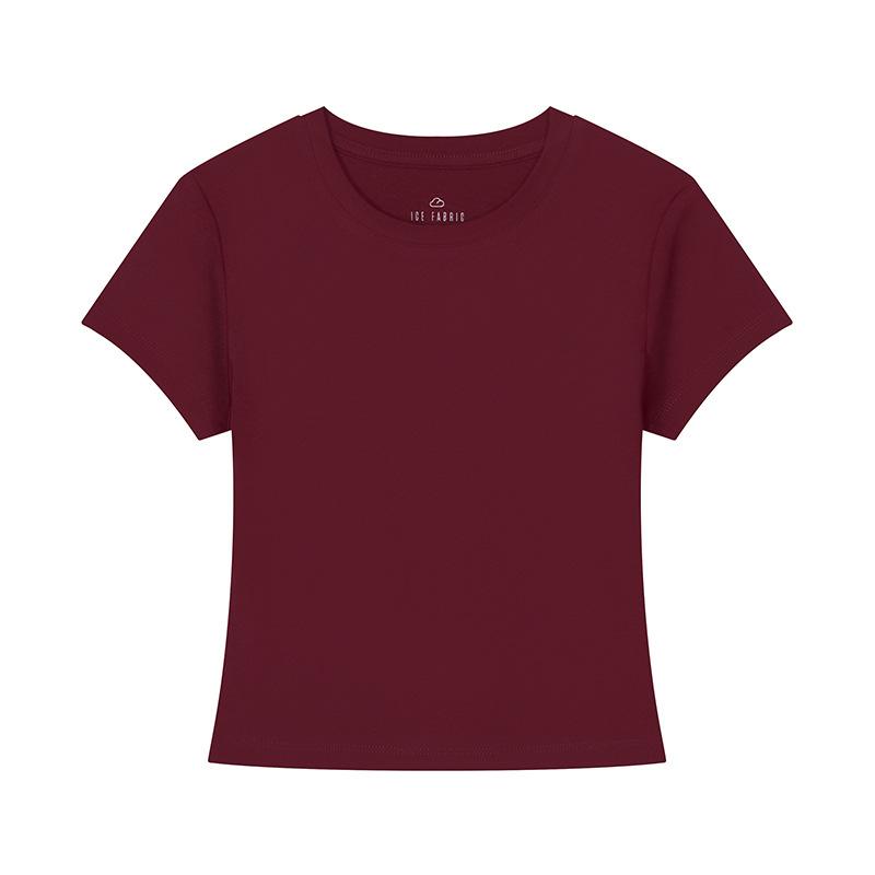 Solid Color Short-sleeved T-shirt for Women's New Inner Round Neck Bottoming Shirt Versatile and Slim