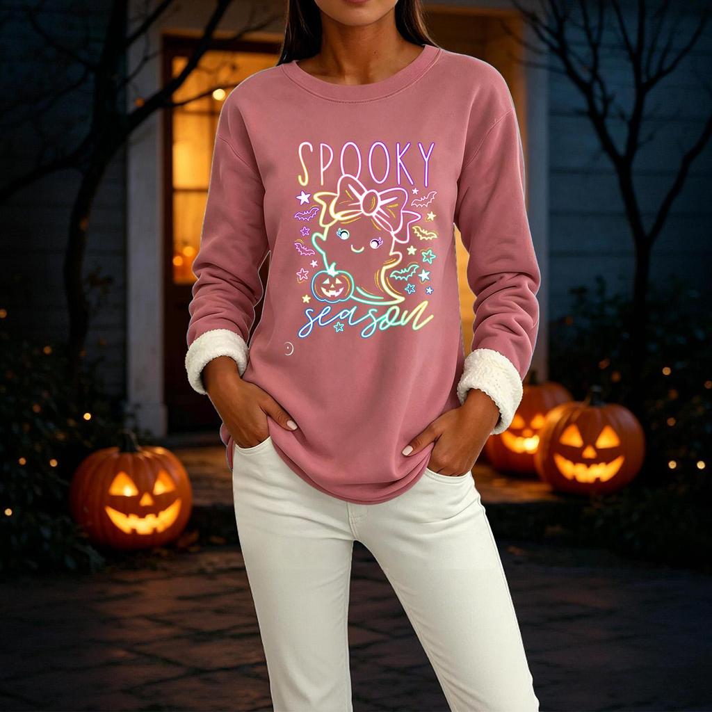 Women's Lined Long Sleeve Round Neck Halloween Sweatshirt Winter Casual Top