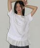RONRON Torchon Lace Shirring Layered Long T Shirt White