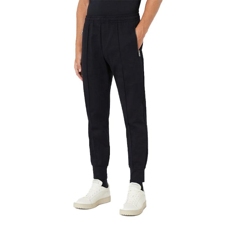 Emporio Armani FW22 Essentials Solid High-Waisted Tapered Knit Joggers Men Bottoms Black 8N1P721-JBTZ1-0999