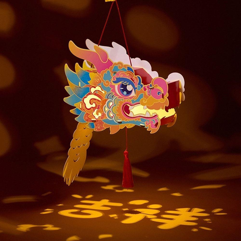 Chinese Style Dragon Head Lantern Glowing Luminous Handheld Lanterns DIY Lantern  Kids Gifts