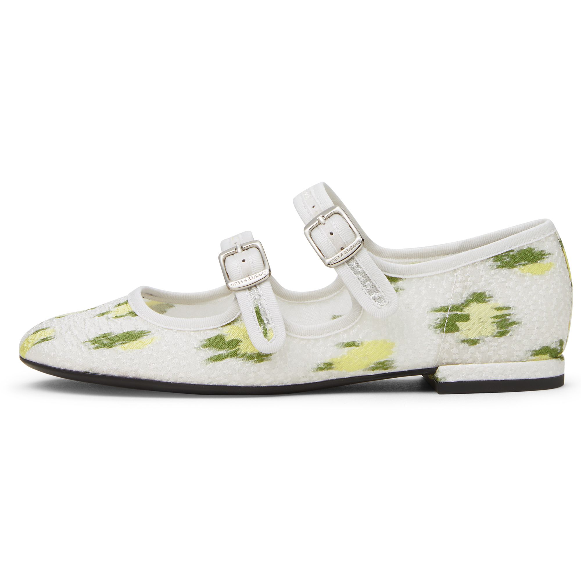 Charles & Keith Gewebte Karree Runde Zehenpartie Flache Mary Jane Schuhe 1,4 cm Damenschuhe Multi CK1-70580263-1 41 white