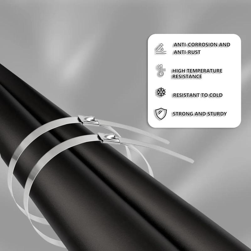 20-100PCS Heavy Duty Self-Locking Metal Cable Ties, Multi-Purpose Stainless Steel Zip Straps Fastening Rings for Exhaust Wrap & Cable Organizer
