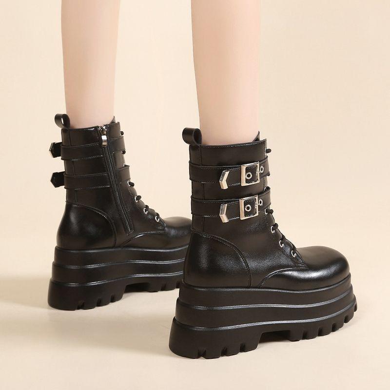 Platform Boots Women's Martin Boots 2025cos New Flat-soled Heightening Shoes V Women's Thin Locomotive Muffin Platform Women's Short Boots