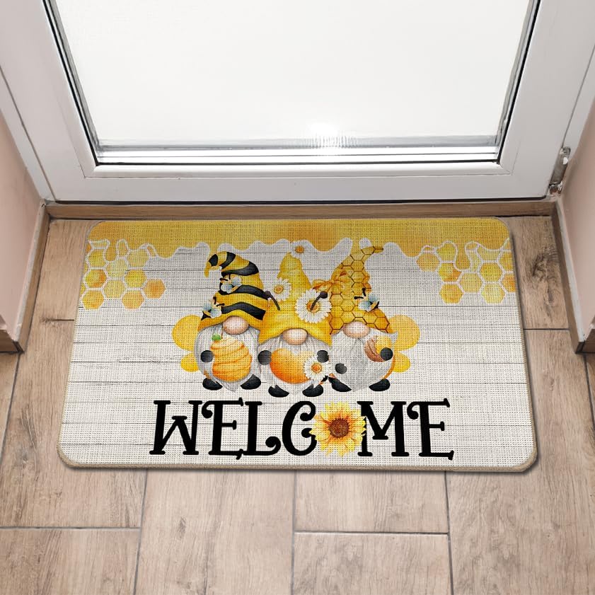 

VIKAMA Gnome Sunflower Welcome Door Mat Spring Summer Yellow Floral Doormat for Front Door Porch Outdoor Indoor Entrance Decor 40cm x 60cm