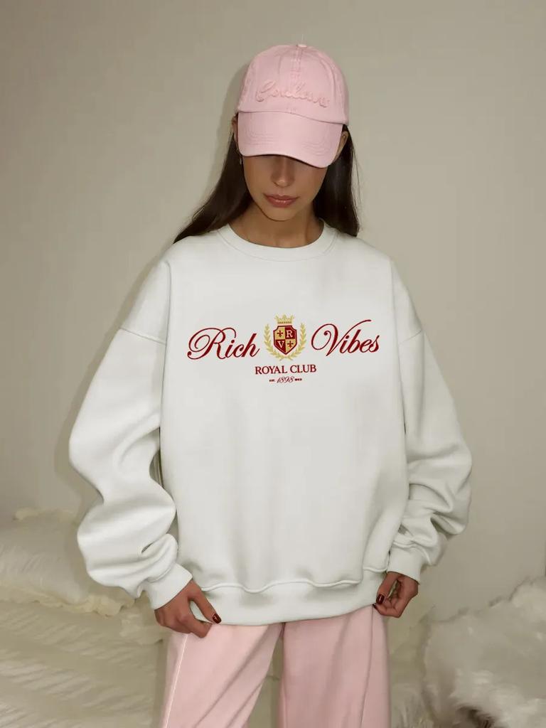 Women's Crew Neck Long Sleeve Sweatshirt Loose Fit Streetwear Letter Print Pullover Casual Top