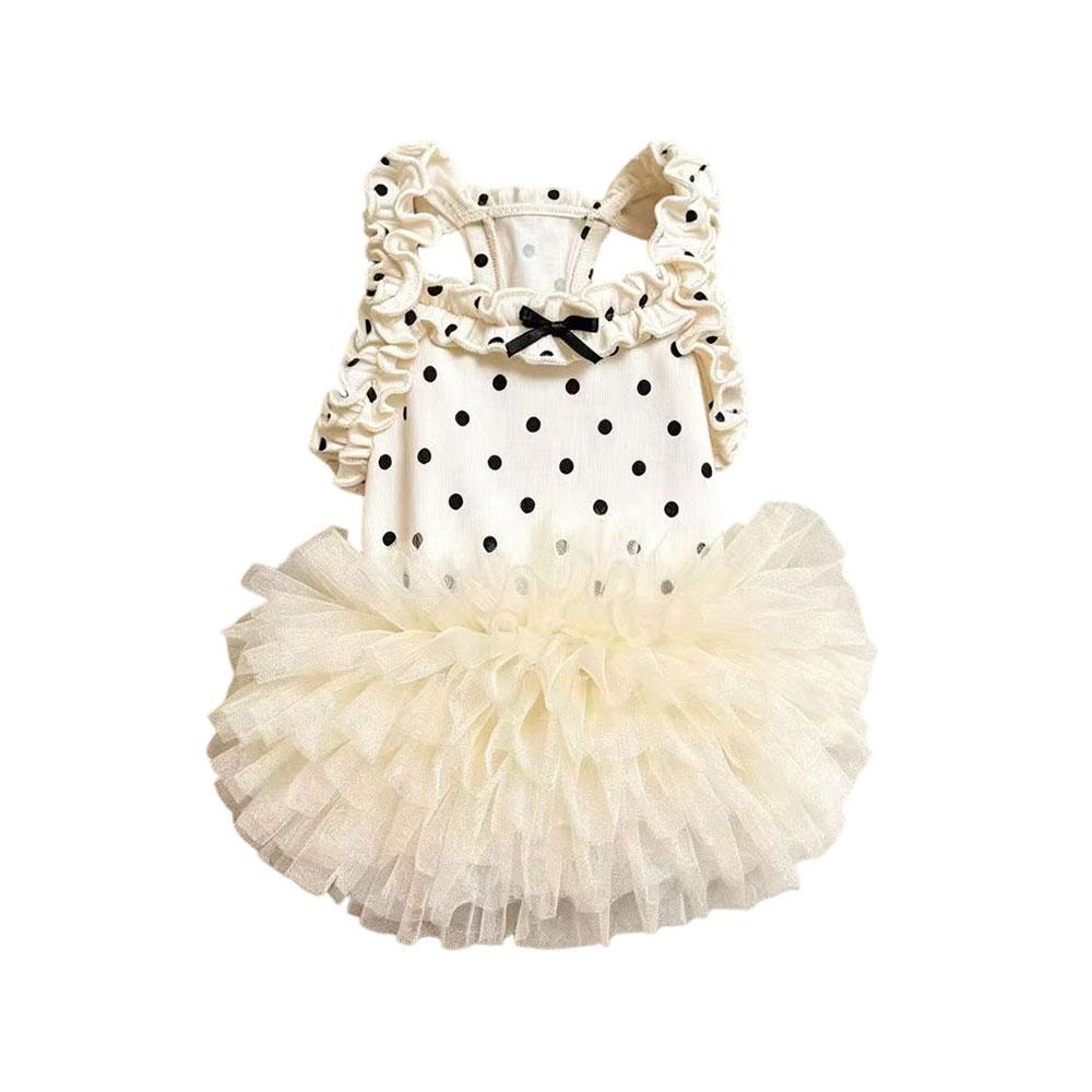 lightweight Thin Pet Dog Summer Dress Polka Dot Ruffle Sling Tulle Tutu Skirt Breathable Puppy Clothes For Daily Walking Wear