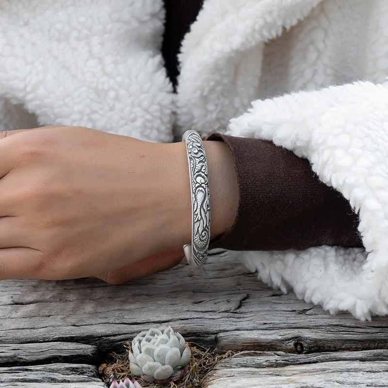 Sterling Silver Bracelet Horseshoe Shape Men's and Women's Open Silver Bracelet Foot Silver Retro Craftsmanship