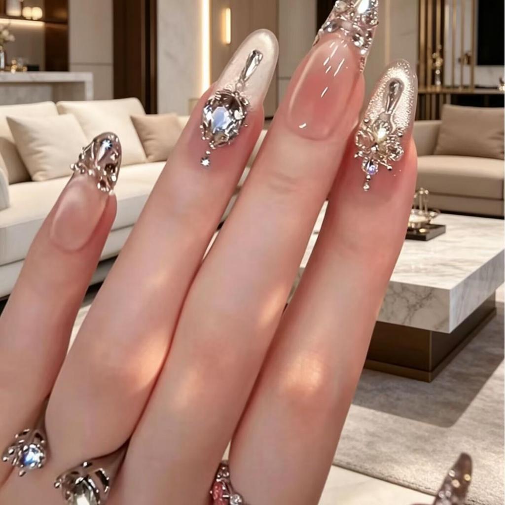 Handmade Cat Eye Zirconia Diamond Nail Tips - High-End Light Luxury Whitening Manicure Stickers