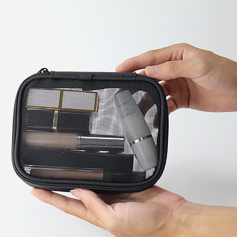 Women Fashion Makeup Bag Women Solid Color Zipper Cosmetic Bag Mesh Transparent Casual Travel Portable Mini Wash Storage Bags