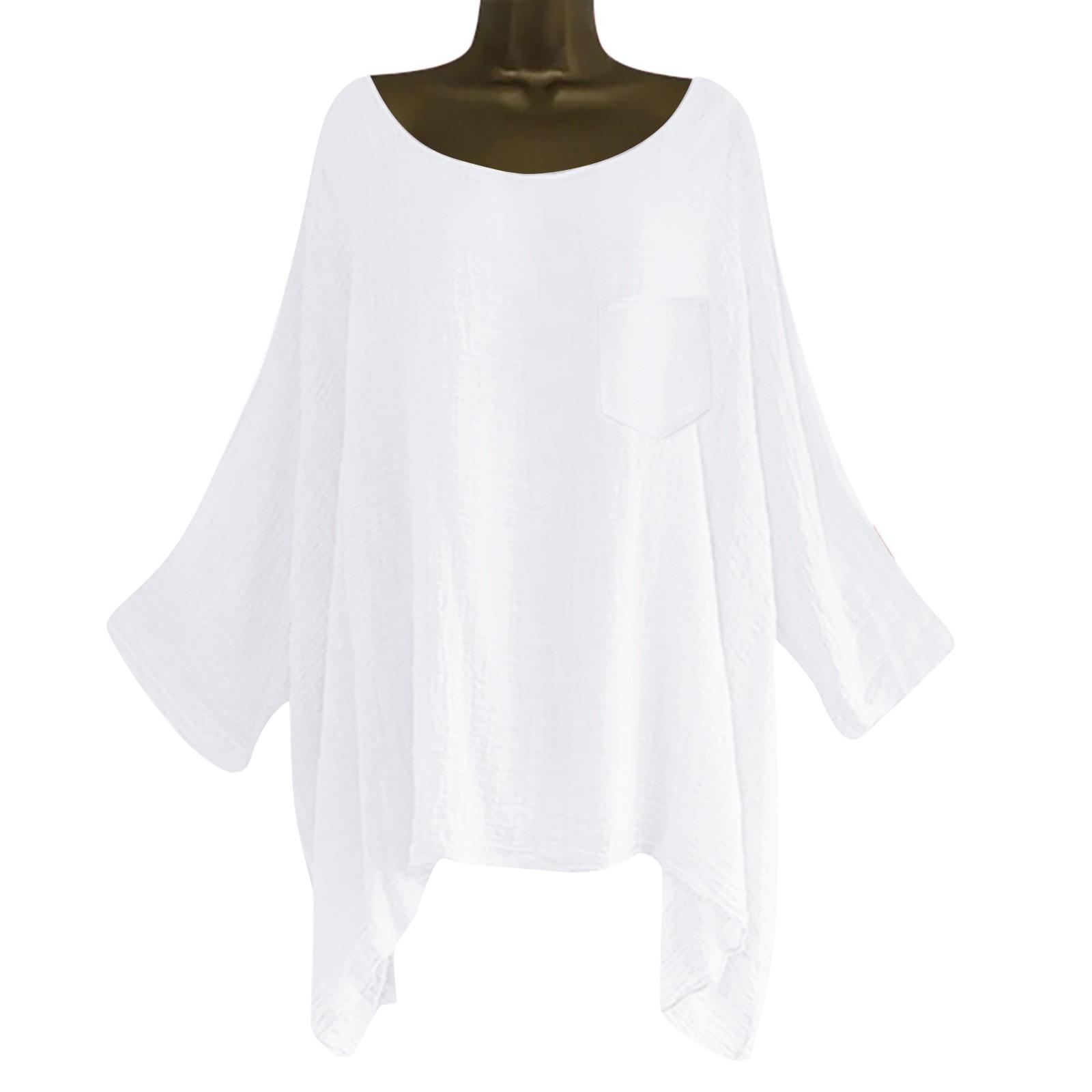 

Women s 3/4 Sleeve Cotton Linen Blouses Top T-Shirt Round Neck Shirt Colour Shirt L