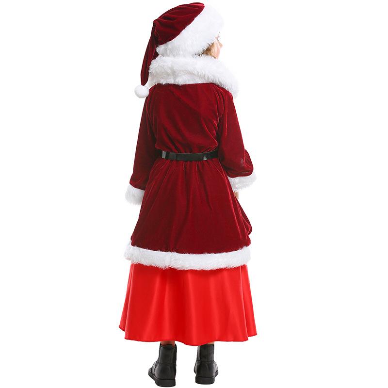 Kids Girls Santa Claus Xmas Red Dress Belt Hat Set Children Christmas New Year Cosplay Costumes Kindergarten Performance Role Play Outfit