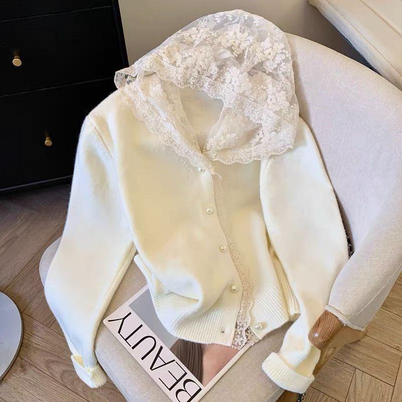 Hooded Lace Patchwork Knitted Cardigan - Long Sleeve Autumn/Winter Versatile Sweater