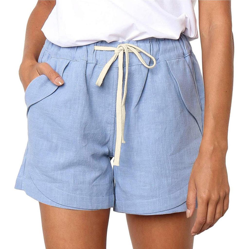 Drawstrings Work Buy Women's Summer Fashion Casual Solid Color Small Pockets Mid Waist ...